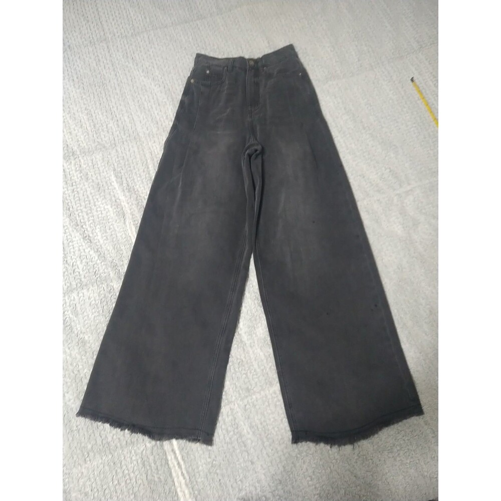 Chelsea & Violet High Waisted Wide Leg Fringed Bottom Jeans 25 Skater Grunge